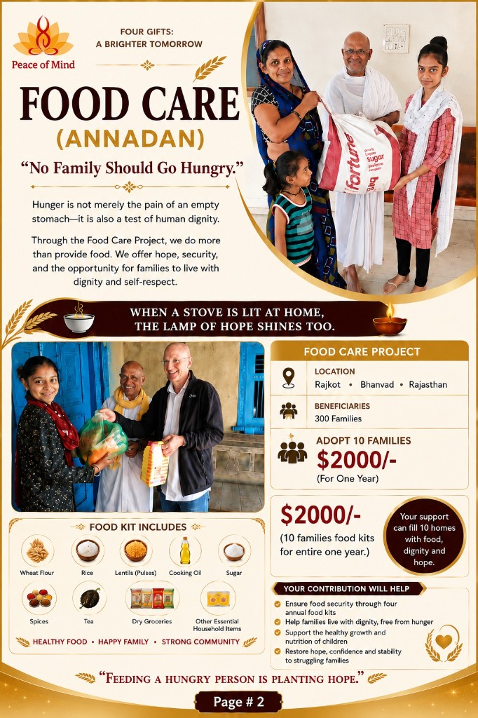 Food Care (Annadan) – No family should go hungry. Adopt 10 families for $2,000 for one year.